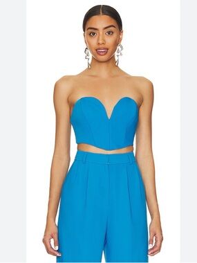 Amanda Uprichard Strapless Sweetheart Cherri Crop Top in Sky